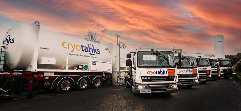 The Cryotanks fleet of Liquid Delivery vehicles at sunset